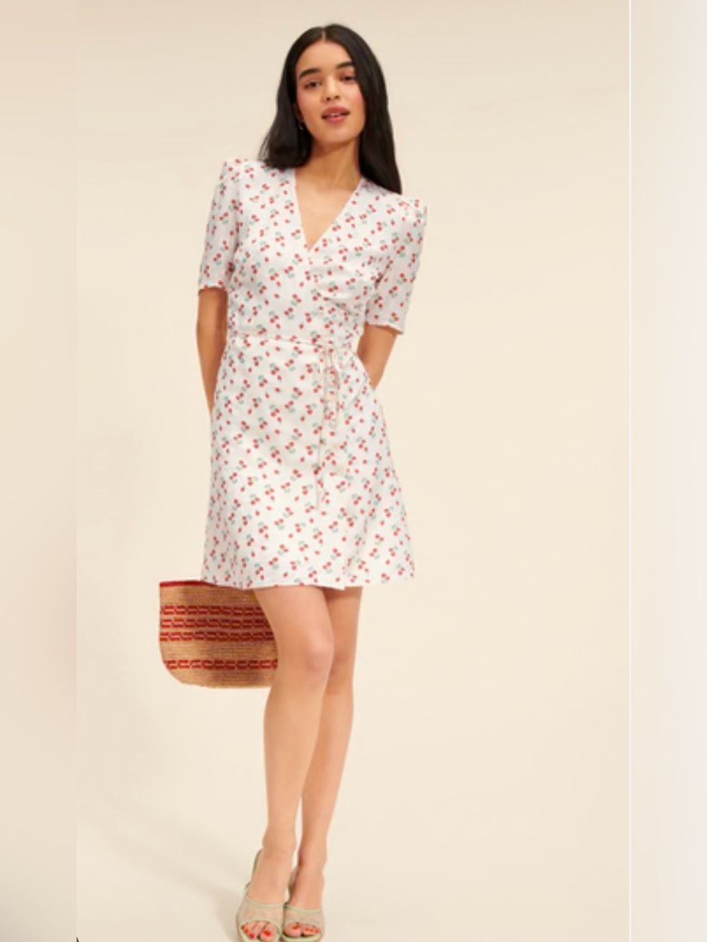 Rouje Gabinette Mini Wrap Dress Strawberry Jacquard Charlotte print Sz 34